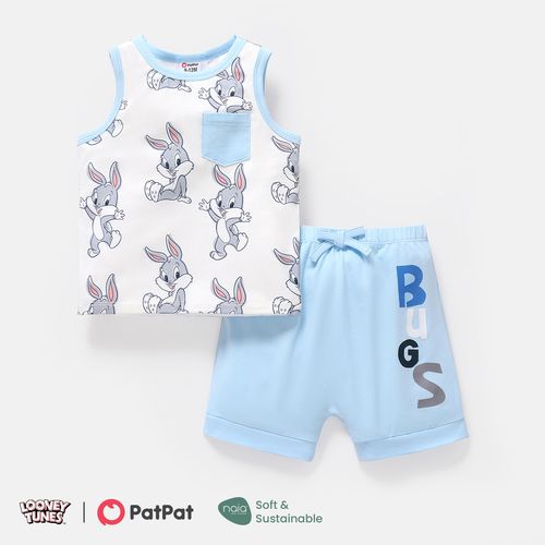 Looney Tunes 2pcs Baby Boy Allover Cartoon Print Naia™ Tank Top and Cotton Shorts Set