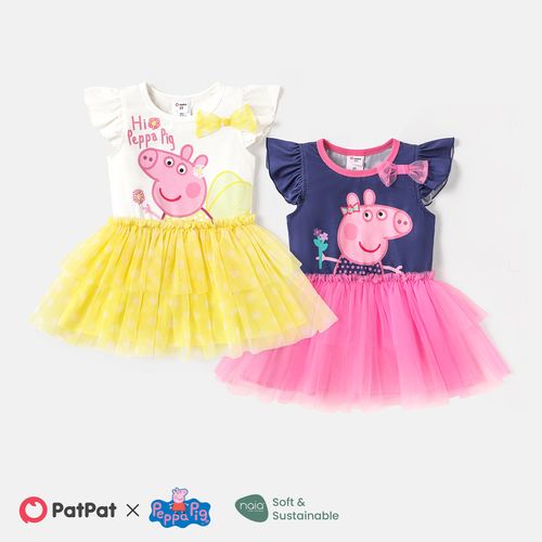 Peppa Pig Toddler Girl Flutter-sleeve Mesh Splice Dress