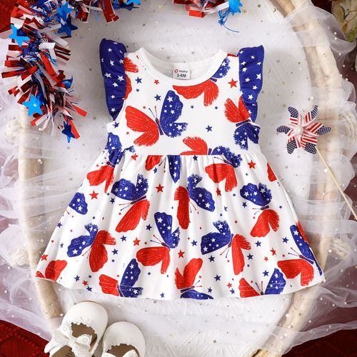 Independence Day Baby Girl Allover Butterfly Print Flutter-sleeve Romper