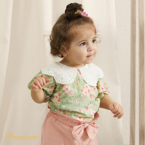 blusa cuello declaración manga farol estampado floral bebé niña 100% algodón