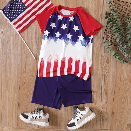 Independence Day 2pcs Kid Boy Stars Print Short-sleeve Tee and Shorts Set