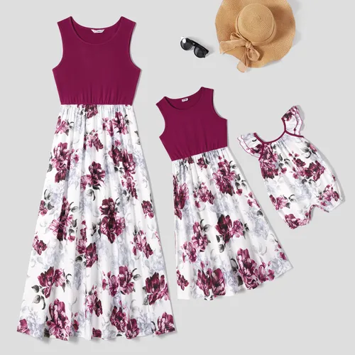 Grande fleur Manches courtes Robes Maman Et Moi