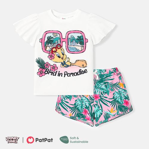 Looney Tunes Toddler/Kid Girl 2pcs Naia™ Character Print Top and Plant Floral Print Dolphin Shorts Set
