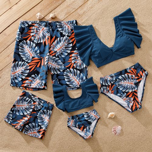 Family Matching Plant Print Ruffled Two-piece Swimsuit or Swim Trunks Shorts