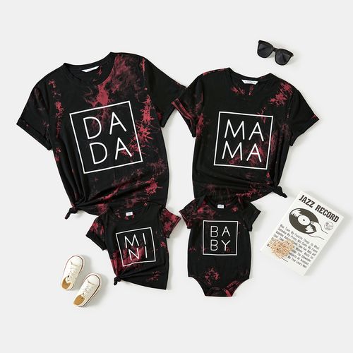 Family Matching 100% Cotton Letter Print Tie Dye Short-sleeve Tops 
