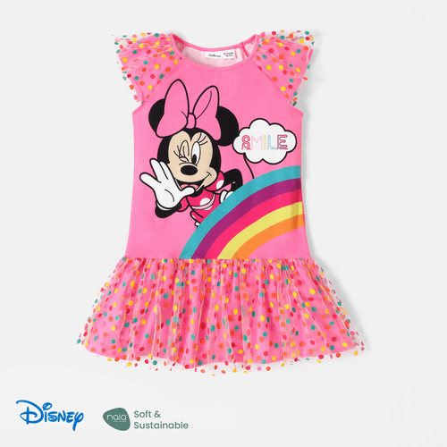 Disney Toddler/Kid Girl Naia™ Polka Dots Mesh Hem Flutter-sleeve Dress
