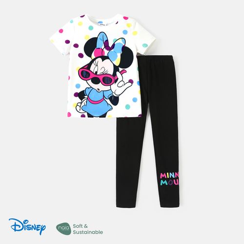 Disney Toddler/Kid Girl/Boy 2pcs Naia™ Character & Polka Dots Print Tee and Letter Print Leggings Set