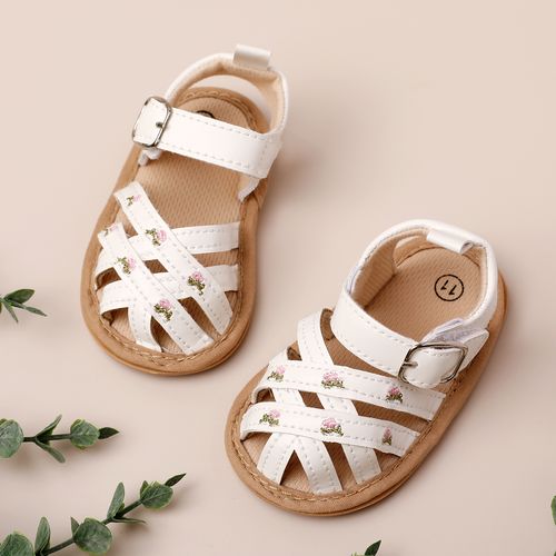 Baby Floral Embroidery Velcro Non-slip Breathable Wear-resistant Sandals 
