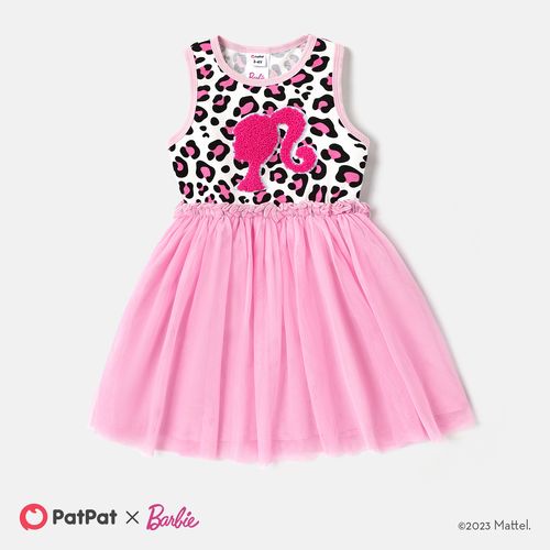 Barbie Toddler Girl Character Embroidered Leopard Panel Mesh Overlay Tank Dress