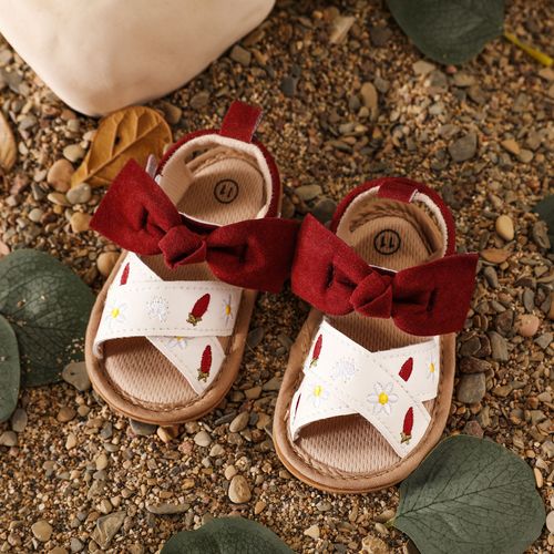 Baby Bow Decor Floral Embroidery Breathable Sandals Prewalker Shoes