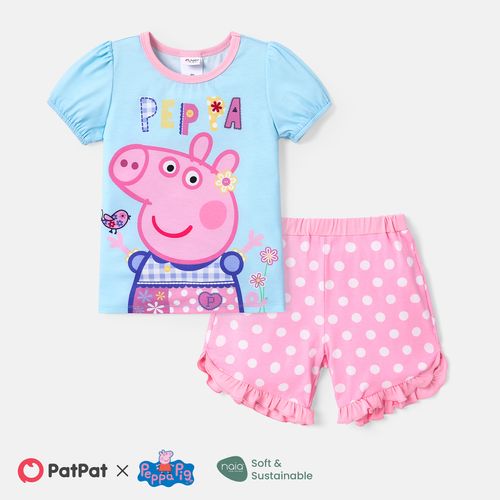 Peppa Pig Toddler Girl 2pcs Naia™ Character Print Short-sleeve Top and Polka Dots Ruffled Shorts Set