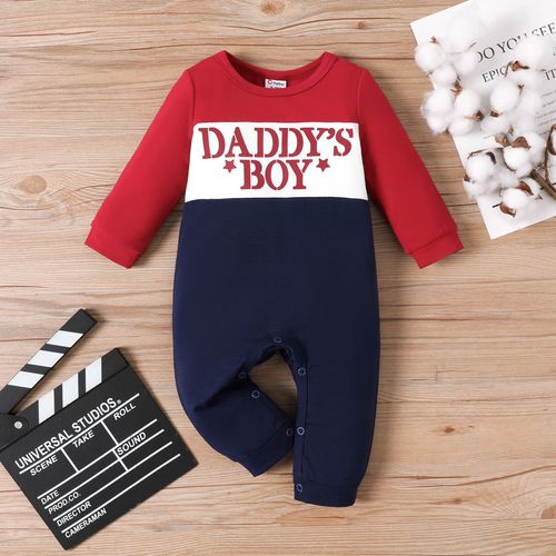 Baby Boy Letter Print Color Block Long-sleeve Jumpsuit 