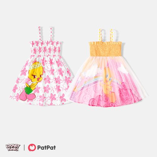 Looney Tunes Toddler Girl Character Print Smocked Slip Dress