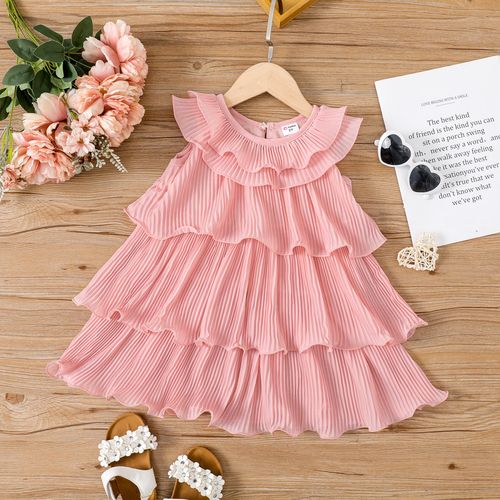 Toddler Girl Pink Pleated Layered Tank Dress 