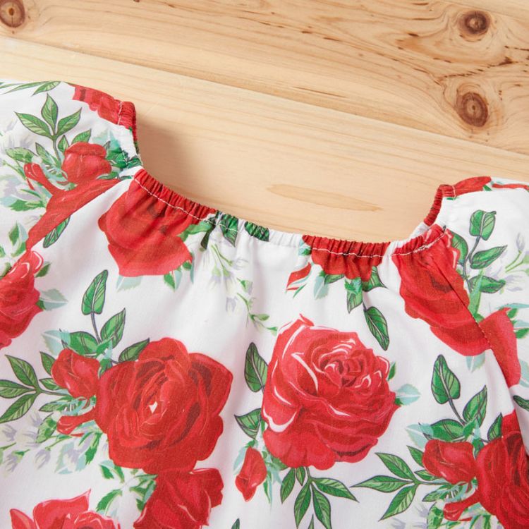 Pretty Baby Girl 2pcs Floral Short-sleeve Shorts Set Red