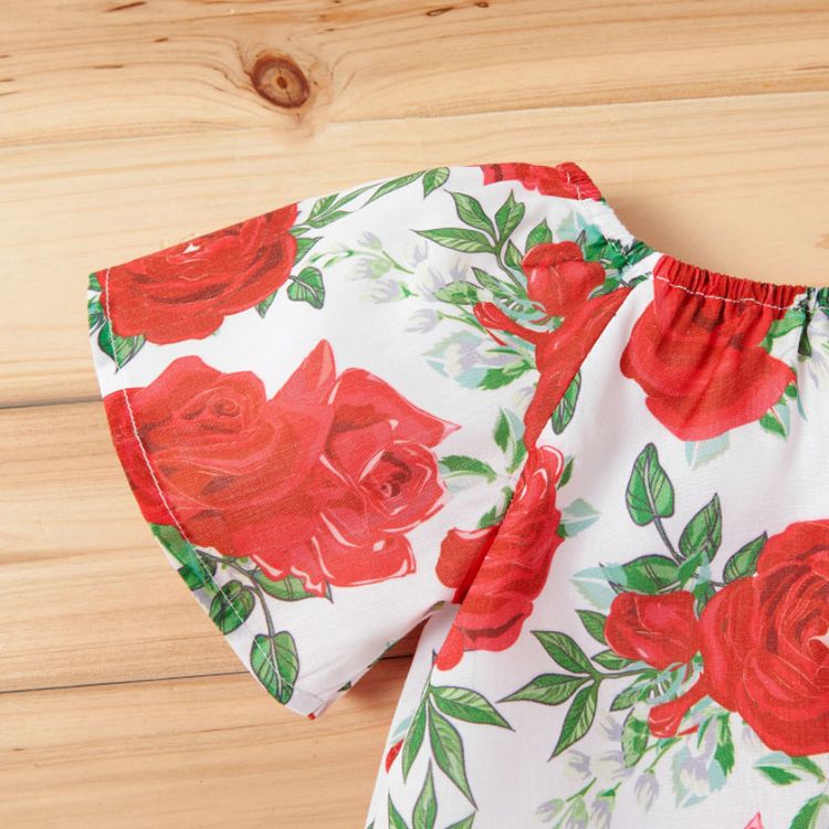 Pretty Baby Girl 2pcs Floral Short-sleeve Shorts Set Red