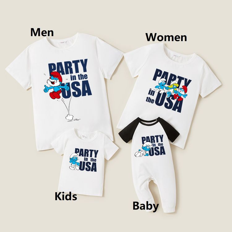 Smurfs Party Family Matching Cotton Tees and Romper White