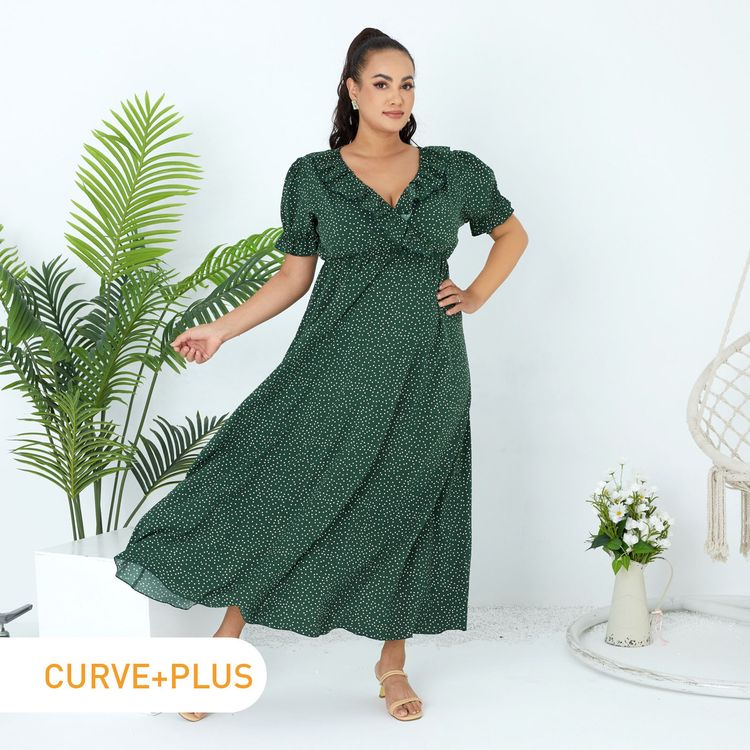 plus size green polka dot dress