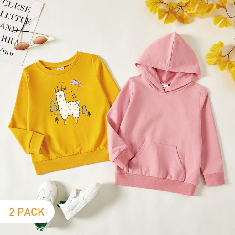 2パックの幼児用グラフィックアルパカとフォレストプリントの長袖プルオーバーとフード付きプルオーバーセット 1 126 09patpat Asia移動のみ