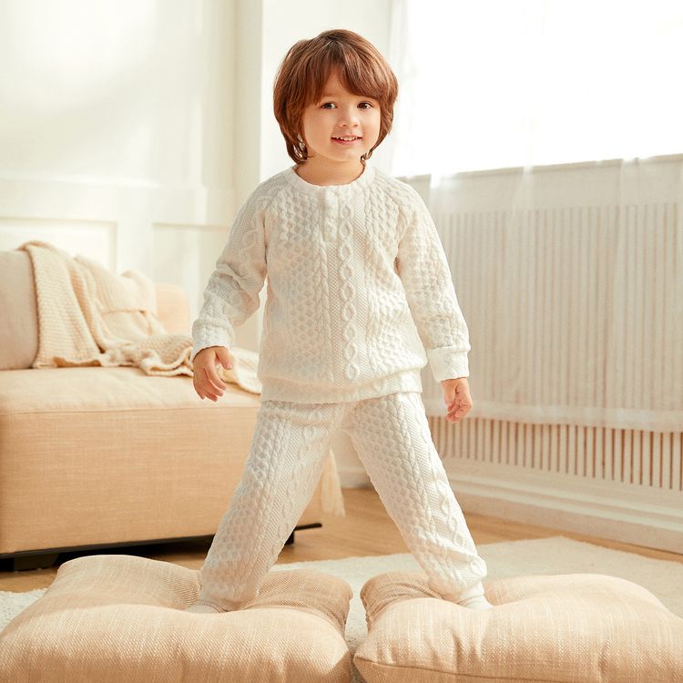 2-piece Toddler Girl/Boy Solid Ribbed Sweater and Elasticized Pants Casual Set White