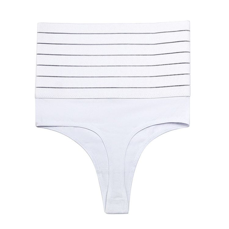 Women Thong Shapewear Striped Butt Lifter Shapewear Tummy Slimmer High Waist Panty Body Shaper Underwear White