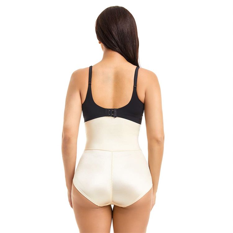 Women Hi-Waist Double Tummy Control Panty Butt Lifter Shapewear Waist Trainer Tummy Control Shorts Body Shaper Cincher Girdle Apricot