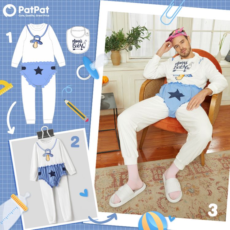 'He wants his pacifier' long-sleeve Jumpsuit Pajama Sets 100% Cotton Super Soft for Daddy & Me ORIGINALWHITE