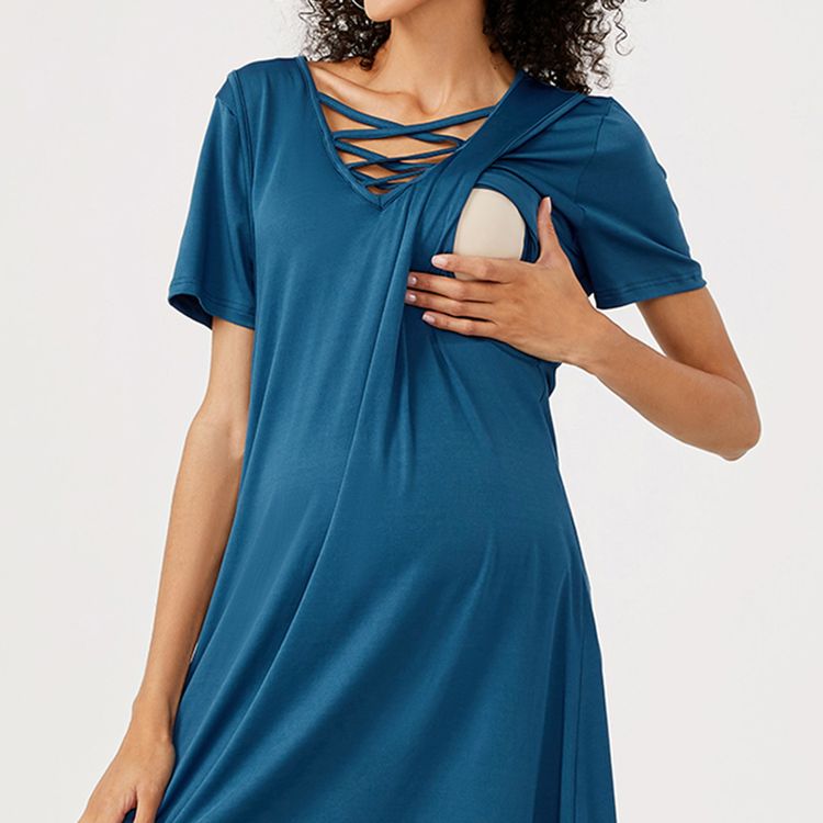 Nursing Criss Cross Blue Short-sleeve Dress Azure