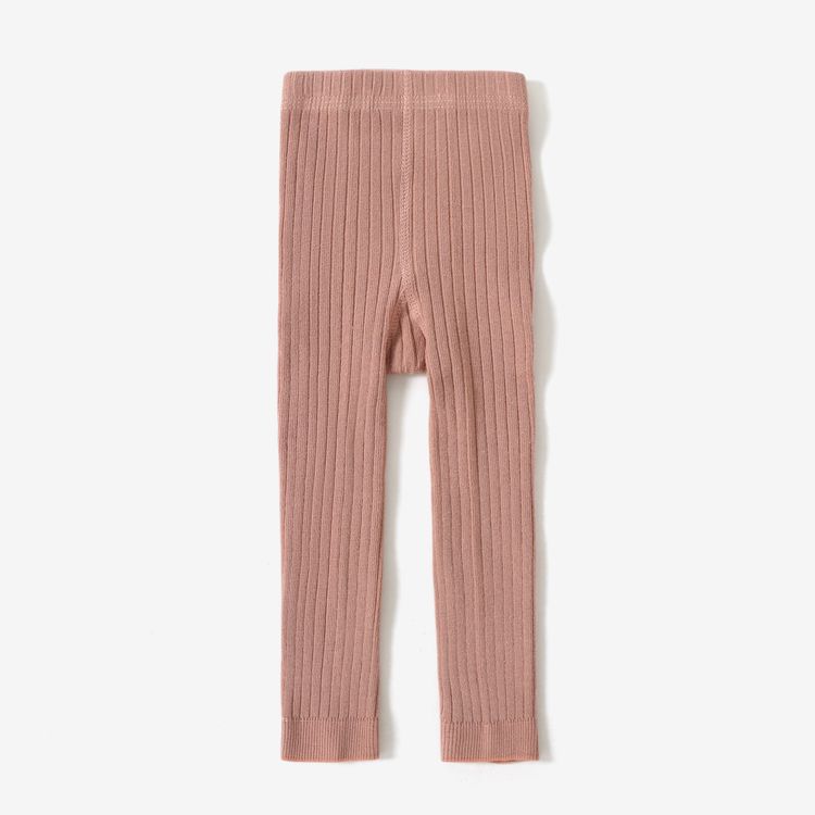 Kid Girl Solid Color Ribbed Textured Elasticized Leggings Pink