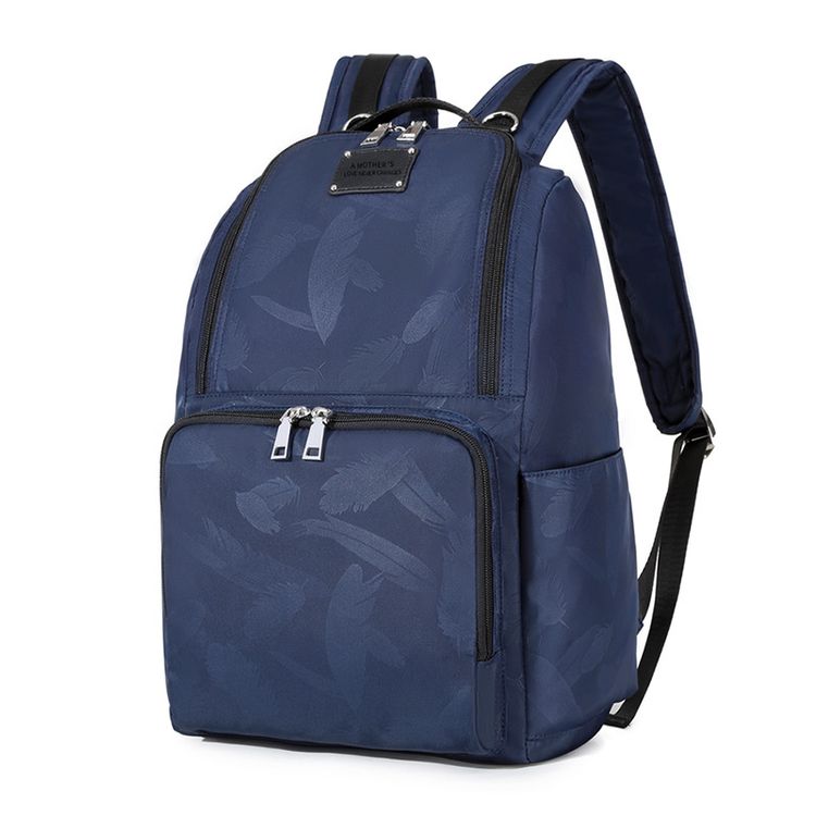 Multifunction Mom Backpack Pure Color Diaper Bag Handle Back Pack with Stroller Buckle Dark Blue