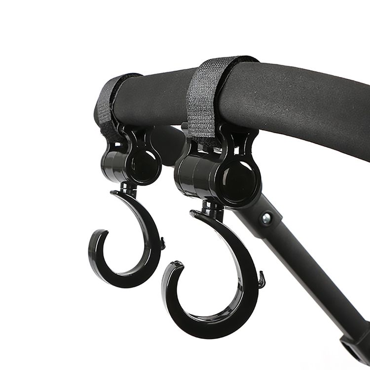 Stroller Hooks Multifunction 360° Rotating Firm Non-Slip Hooks Stroller Accessories Black