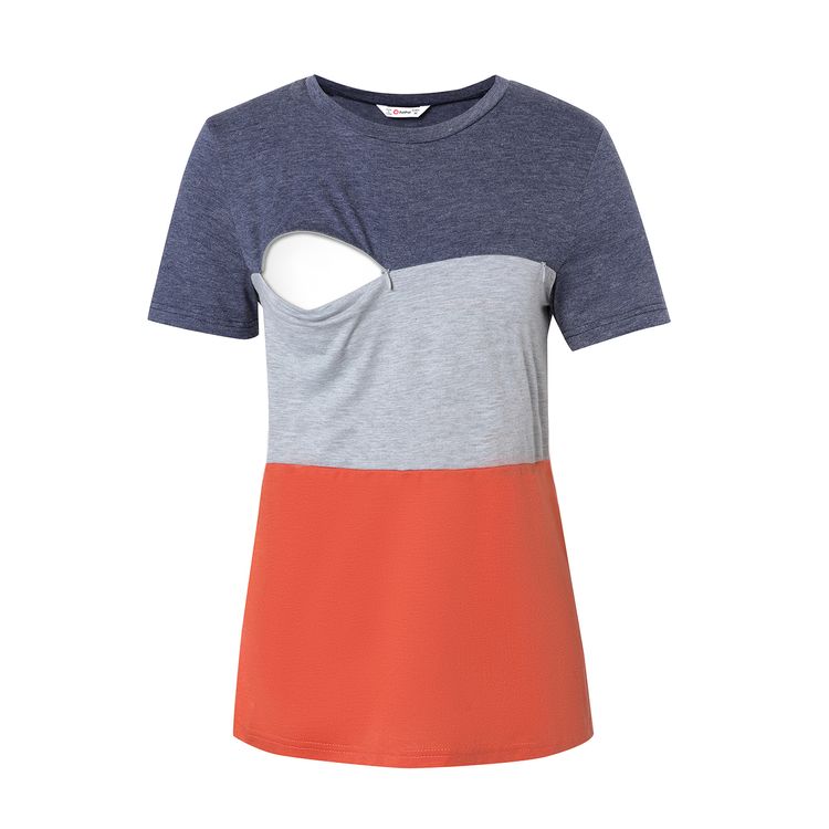 Nursing Color Block Short-sleeve Tee Red