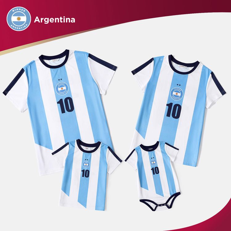 Family Matching Short-sleeve Graphic Blue Soccer T-shirts (Argentina) Blue