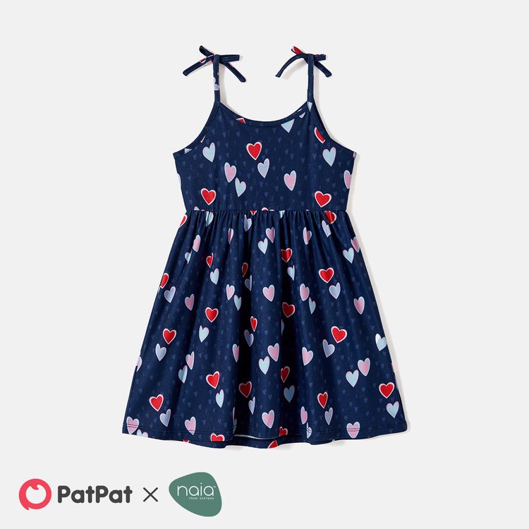 Naia Toddler/Kid Girl Heart Print/Blue Bowknot Design Slip Dress royalblue