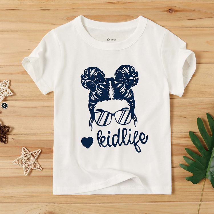 Fashionable Toddler/Kid Girl Letter Print Cotton Short-sleeve Tee White