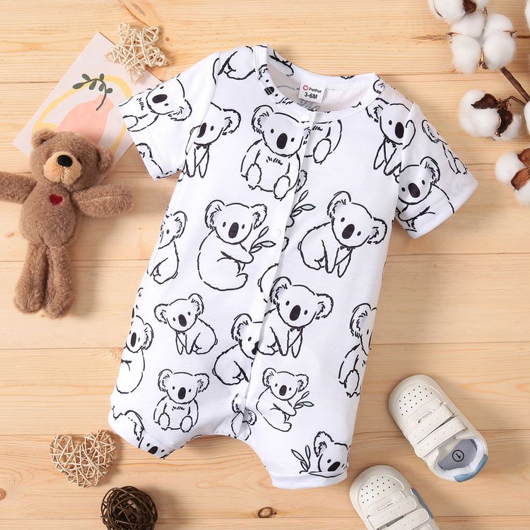 Naia™ Baby Boy/Girl Grey Striped or Allover Bear Print Short-sleeve Romper Color block