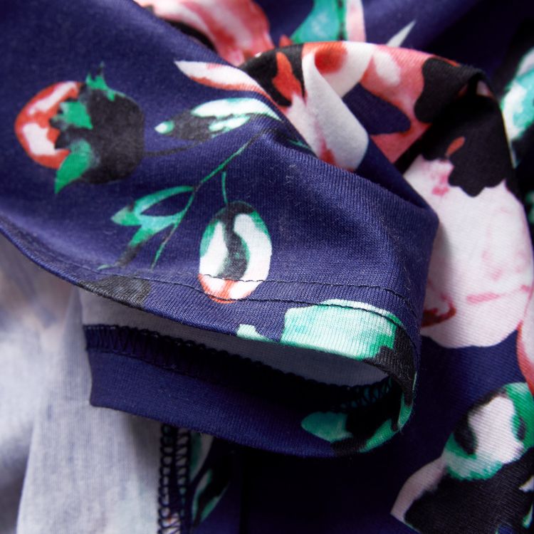 Dark Blue Floral Print Matching Maxi Sling Dresses Dark Blue