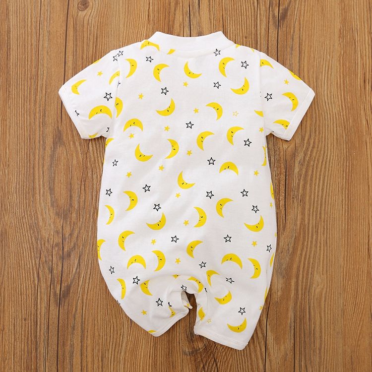 100% Cotton Clouds or Moon Print Short-sleeve Baby Romper White