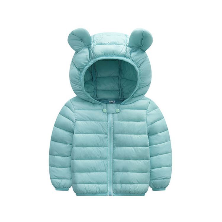Baby / Toddler Stylish 3D Ear Print Solid Hooded Coat Turquoise