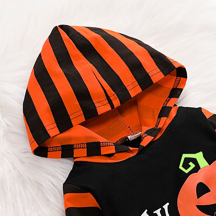 Halloween Letter and Pumpkin Long-sleeve Baby Hoodie Jumpsuit Orange