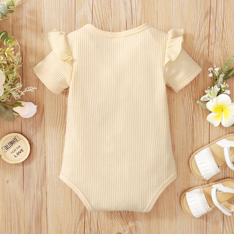 Baby Girl Letter Embroidered Waffle Ruffle Short-sleeve Romper Apricot