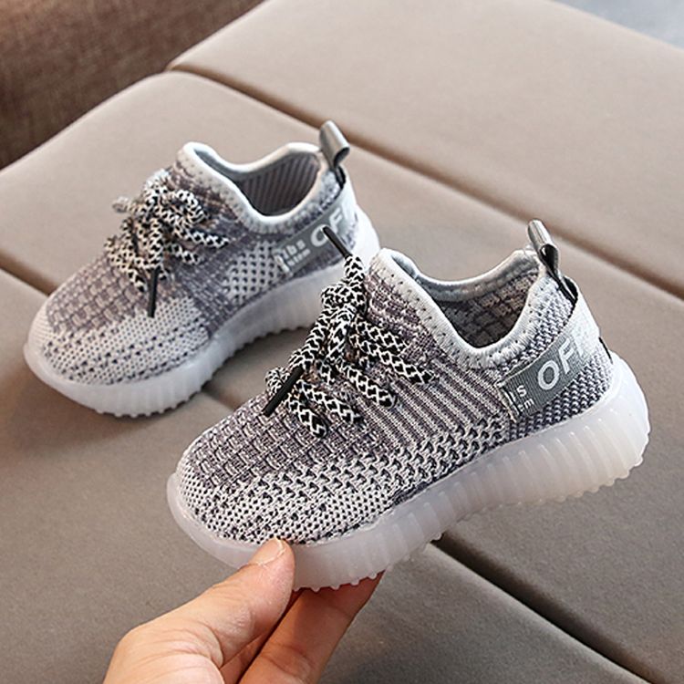 Toddler / Kid Fly- Knitted LED Athletic Shoes Light Grey