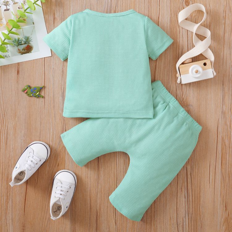 2pcs Baby Boy/Girl Solid Waffle Short-sleeve Set Light Green
