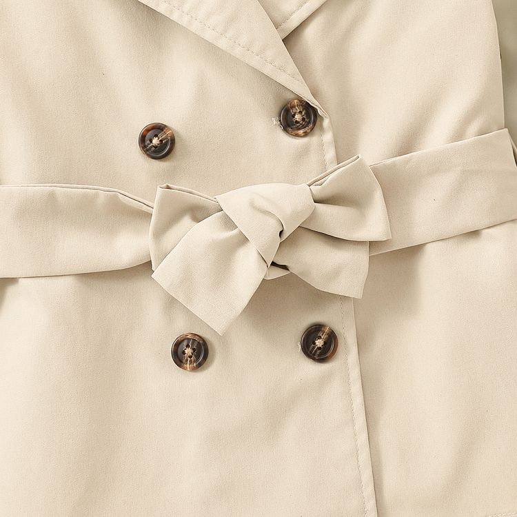 Toddler Girl Polka dots Mesh Design Notched Collar Double Breasted Khaki Trench Coats Khaki