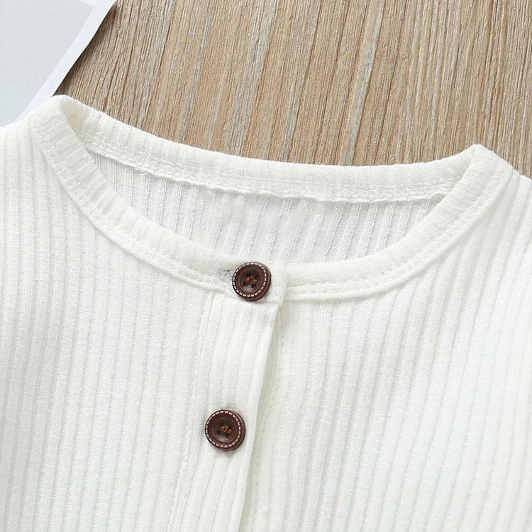 Ribbed Solid Long-sleeve Baby Jumpsuit White