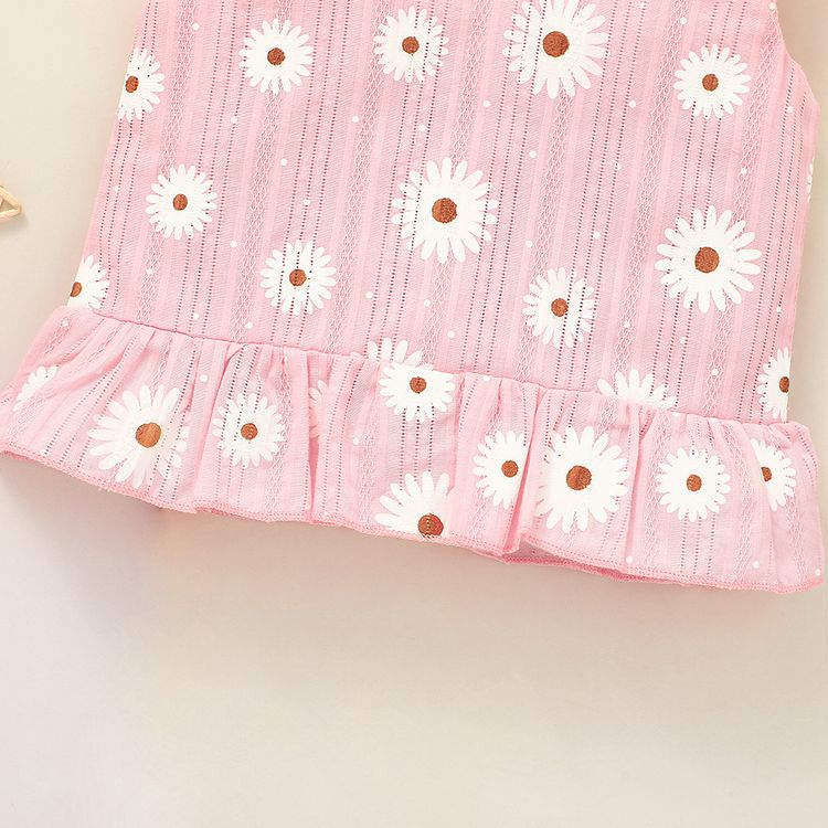 2pcs Baby Girl Solid/Floral Print Ruffle Sleeveless Tank Top and Shorts Set Light Pink