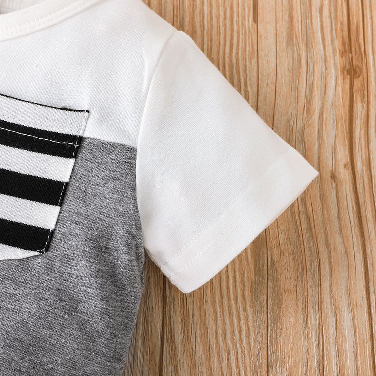 2pcs Baby Boy 95% Cotton Short-sleeve Striped Colorblock T-shirt and Shorts Set White