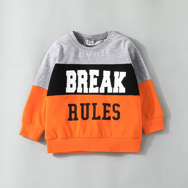 2pcs Toddler Boy Trendy Letter Print Colorblock Sweatshirt and Pants Set Multi-color