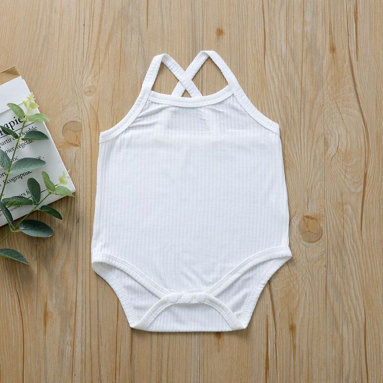 Ribbed Solid Sleeveless Baby Romper White