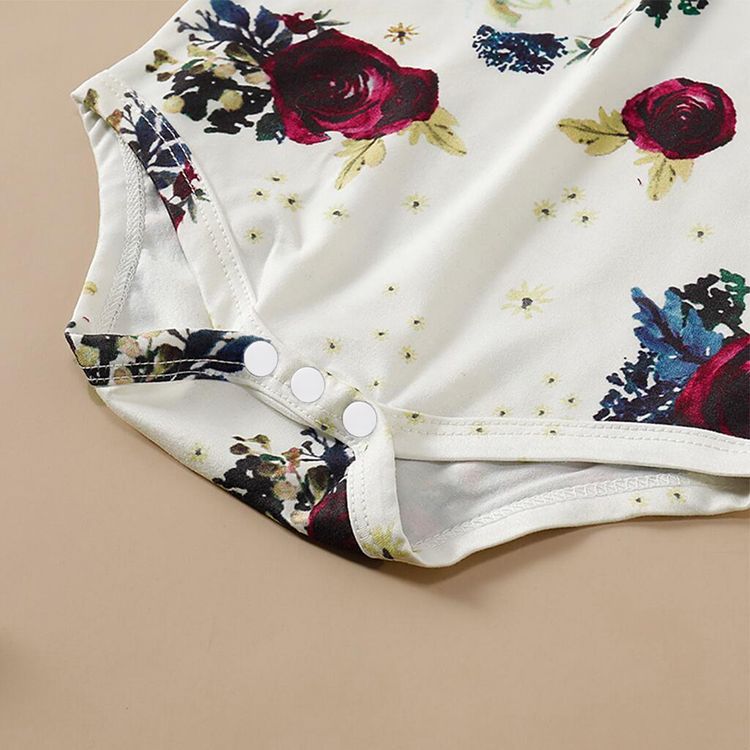 3pcs Floral Print Ruffle Decor Long-sleeve Baby Set White